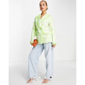 NWT ASOS Jacquard Blazer Neon green oversized sizes 0